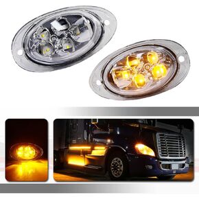Compatible With 2008-2017 Freightliner Cascadia Semi Truck Front Side Marker Turn Signal Lights Amber Led Lens