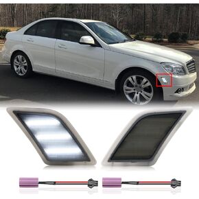 LED Front Side Marker Light Replacement for W204 C250 C300 C350 2008-2011, C63 AMG 2008-2013, SL65 AMG 2005-2007, White Side Parking Position Lamps Replace OE A204820022, A2048200121