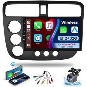 راديو ستيريو للسيارة من Leadfan لسيارة Honda Civic 2001-2002 2003 2004 2005 Wireless CarPlay Android Auto، شاشة لمس IPS مقاس 9 بوصة مع نظام ملاحة GPS واي فاي / بلوتوث / وصلة مرآة / FM / SWC / كاميرا احتياطية / USB