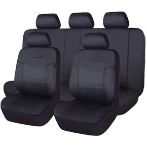 Flying Banner Car Seat Covers Full Set Front Seats and Rear Faux Leather Cover Waterproof Bench Black