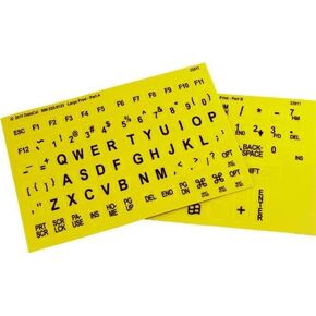 Braille and Large Print English Letters Computer Keyboard Stickers - Overlays - Labels for The Blind and Visually Impaired (Black Letters on Yellow Background)