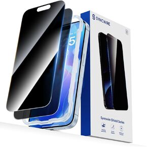 SYNCWIRE Privacy Screen Protector for iPhone 15 6.1''[2-Pack], Unbreakable True 28° Anti Spy Tempered Glass Saver Black [Easy Installation Frame] [9H Hardness] [Bubble Free] [Sensitive Touch]