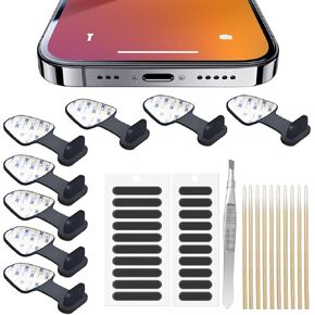 Anti-Lost Anti Dust Plug for iPhone 14 13 12 11 Pro Max/X/XS/XR, 7, 8 Plus, Silicone Phone Charging Port Dust Cover for iPhone iPad Mini/Air iPods, with Speaker Mesh and Mounting Accessories, 8-Pack