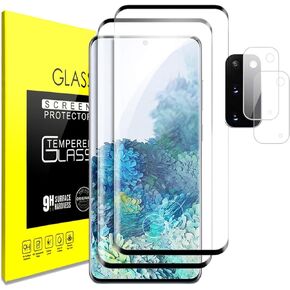واقي شاشة من الزجاج المقوى لهاتف Samsung Galaxy S20 Plus وواقي عدسة الكاميرا [التعرف على بصمات الأصابع] زجاج مقسى عالي الدقة خالٍ من الفقاعات بقوة 9H لهاتف Galaxy S20+ 6.7 بوصة [2+2 حزمة]