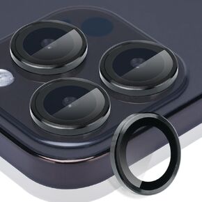 Camera Lens Protector for iPhone 15 Pro & iPhone 15 Pro Max, Tempered Glass Lens Protector Aluminum Alloy Ring Camera Cover Fits for iPhone 15 Pro/iPhone 15 Pro Max (Black)