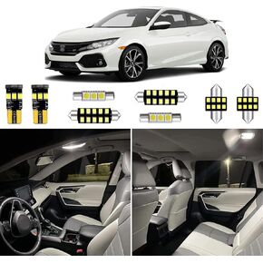 6pcs Civic Interior LED Lights Replacement for 2016 2017 2018 2019 2020 2021 Honda Civic 6000K Super Bright White interior LED bulbs replacement package + Installation Tool
