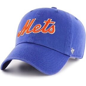 47 MLB Script Logo Clean Up Adjustable Hat Cap, Adult One Size (New York Mets)