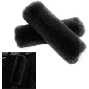 2 PCS Car Seat Anti-Slip Shoulder Strap Cover, Keep Warm in Winter Plush Velcro Closure Delicate Fluffy Neck Pad Protector, Decorative Car Accessories, Suitable for Most Models (Biege)