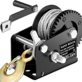 Boat Trailer Winch 800lbs/362kg Portable Hand Crank Winch with 26ft Steel Cable Manual Operated Two Way Ratchet 3.2: 1 Gear Winch for ATV Boat Trailer Marine