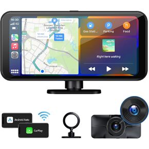 Wireless CarPlay with 4K Dash Cam Front, 6.25" Touch Screen Android Auto, Car Stereo with AirPlay & Android Cast, CarPlay Screen for Car, Loop Recording, GPS Navigation, FM/BT/AUX