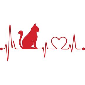Cat Heartbeat Vinyl Decal Sticker Car Window Bumper Premium Quality UV Resistant Die Cut (White, 5-Inches)
