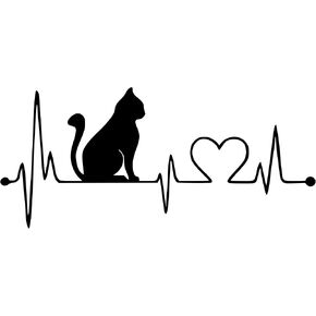 Cat Heartbeat Vinyl Decal Sticker Car Window Bumper Premium Quality UV Resistant Die Cut (White, 5-Inches)