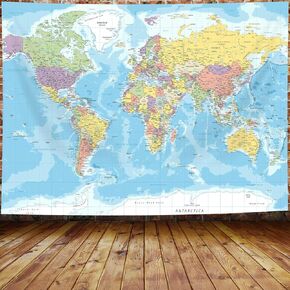 ICTEISOM World Map Tapestry Wall Hanging, Map of The World with National Educational Wall Tapestries Room Decor, World Map Poster for Bedroom Living Room Dorm Home Decoration 80 x 60 Inch
