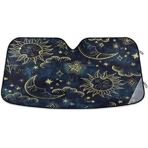 Sun Moon Boho Cosmos Astrology Windshield Sun Shade,Foldable Car Sun Shade for Front Windshield Sunshades Protector Blocks UV Rays Sun Visor Protect and Cool Your Vehicle Interior