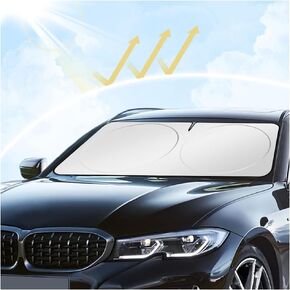 Foldable Car Windshield Sun Shade Cover Whole Automotive Glass,5 Layer Titanium Silver Reflector Sunshade to Block UV&Heat,Protect Interior Accessories for Cars Trucks SUVs (L(63''*33.5''))