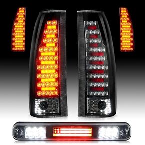 LED Tail Lights Assembly + 3rd Third Brake Cargo Lamp Fit for Chevy & GMC C/K 1500 88-99, C/K 2500 3500 88-00, for Chevy Silverado 94-98, Blazer 92-94, Smoked Lens Rear Taillight