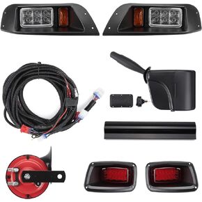 KEMIMOTO Deluxe Golf Cart LED Light Kit Compatible with EZGO TXT 1996-2013, 12V Street Legal Light Kit, Upgrade LED Headlights and Taillights with Turn Signals Hazard Light Switch, Horn, Brake Pad