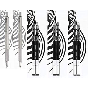 Zebra F-701 Stainless Steel Ballpoint Retractable Pen 0.8mm & Ballpoint F-Refills 0.7mm, Black Ink, 2 Pen & 8 Refills