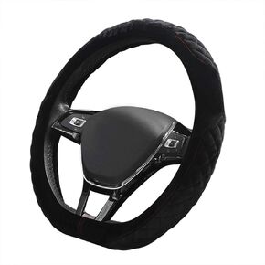Fuzzy D Shape Anti Cold&Slip Car Steering Wheel Cover Universal 15 Inch,Black