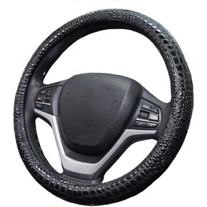Car Auto Steering Wheel Cover,Diameter 15 Inch,Four Seasons General,Black Alligator Grain Leather
