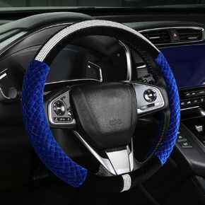 Diamond Steering Wheel Cover for Women Girls Bling Crystal Velvet Rhinestones Non-Slip Premium Luxury Heavy Duty Steering Wheel Protector (Black)