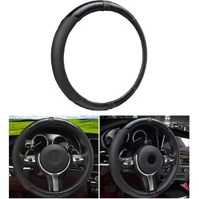 15Inch Car Steering Wheel Cover, Sports Style Anti-Slip Safety Breathable Soft Standard Size Automotive Steering Wheel Protector, Vehicle Interior Decor for Men Women, Universal Fit（Black）