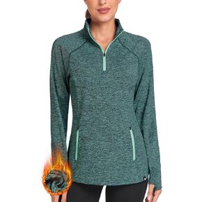 WOWENY Women Thermal Fleece Sweatshirt Half Zip Thumbholes Winter Long Sleeve Pullover Tops Mock Neck Workout Running Jacket