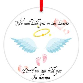 FaCraft Baby Christmas in Heaven Ornament,3" Angel Baby Memorial Christmas Ornaments, Footprint Hold You in Our Hearts Loss of Baby Sympathy Gifts Baby Memorial Gifts