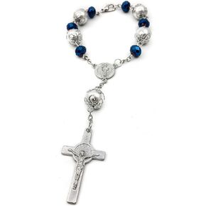 Blue Beads St Benedict Car Rosary Protection Charm Medal Cross Crystal Beaded Auto Mirror Rearview Amulet