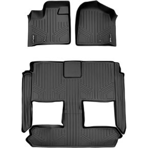 SMARTLINER Floor Mats 3 Row Liner Set Black Compatible with 2008-2020 Grand Caravan / 2008-2016 Town & Country (Stow'n Go Only)