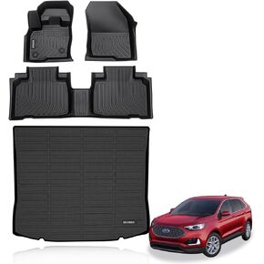 Floor Mats & Cargo Liner Custom for Ford Edge 2015-2024 & Ford Edge ST 2019-2024 All Weather Protection TPE Floor Liners Front& Rear Row Full Set Accessories Black