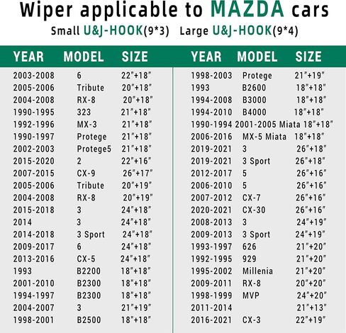 ممسحة الزجاج الأمامي لسيارة Mazda 5 2012-2017｜5 2006-2010｜CX-7 2007-2012｜CX-30 2020-2021,26"+16" استبدال شفرات ممسحة الزجاج الأمامي J&U-hook (عبوتان) in Kuwait