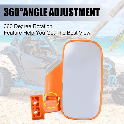 X AUTOHAUX UTV Rear View Side Mirrors Set Orange For Polaris RZR XP Crew 570 800 900 1000 for Ranger in Saudi Arabia