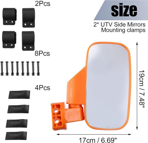 X AUTOHAUX UTV Rear View Side Mirrors Set Orange For Polaris RZR XP Crew 570 800 900 1000 for Ranger in Saudi Arabia