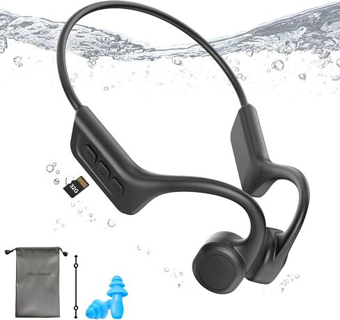 Bone Conduction Swimming Headphones,Waterproof IP68,Wireless Bluetooth 5.3 Earphones with Microphone, Built-in 32GB TF for Music Play Open Ear Bluetooth Headphones for Running,Swimming,Diving(Black) in Kuwait