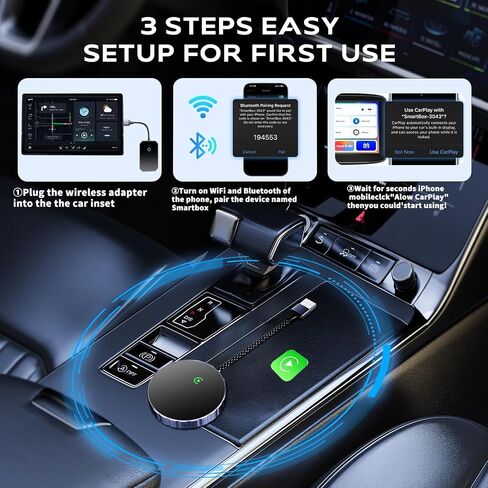 Wireless CarPlay Adapter Carplay Wireless Adapter for Apple 2024 Upgrade Plug & Play Dongle Connect Fast Easy Use Fit for Factory Wired Carplay Cars 2015+ & for Apple iPhone iOS 10+ Black in Saudi Arabia