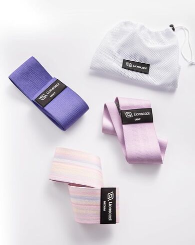 مجموعة أربطة مقاومة من القماش من LIONSCOOL مكونة من 3 - أربطة تمرين أنيقة ومتينة مع تصميم مانع للانزلاق - ثلاثة مستويات مقاومة لجميع مستويات اللياقة البدنية - محمولة وفعالة لتنغيم الجسم ونحته in Kuwait