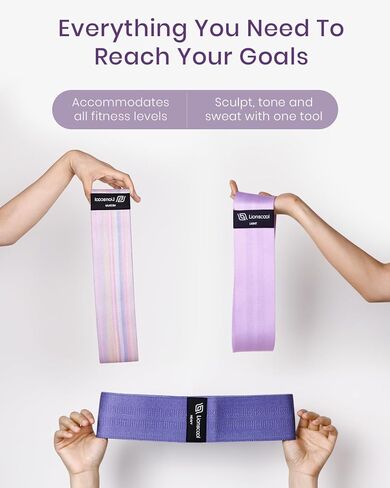 مجموعة أربطة مقاومة من القماش من LIONSCOOL مكونة من 3 - أربطة تمرين أنيقة ومتينة مع تصميم مانع للانزلاق - ثلاثة مستويات مقاومة لجميع مستويات اللياقة البدنية - محمولة وفعالة لتنغيم الجسم ونحته in Kuwait