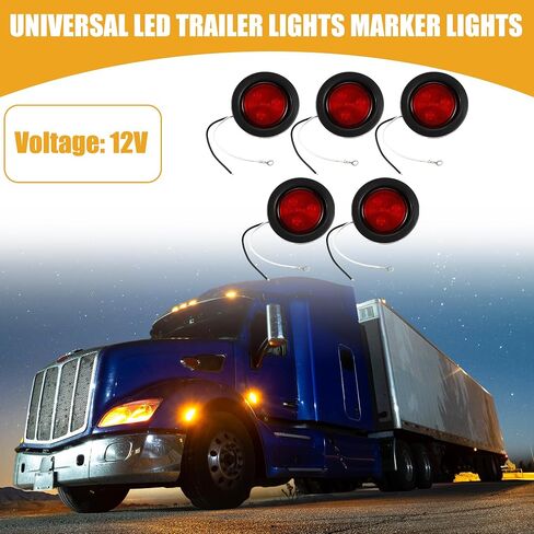 5 Pcs 2.5" Universal LED Trailer Lights Marker Lights - Trailer Truck Rvs Camper Brake Turn Signal Lights Waterproof - Plastic Red Light in Saudi Arabia
