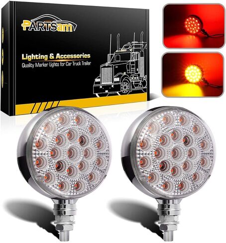 Partsam 2 قطعة مصابيح LED مستديرة مزدوجة الوجه بعدسات شفافة LED إيقاف / دوران / ذيل وقوف السيارات 42LED مع غطاء مصبوب من الكروم لمقطورات نصف الشاحنات in Saudi Arabia