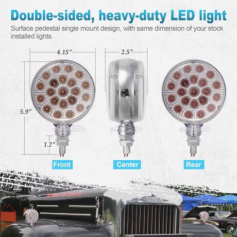 Partsam 2 قطعة مصابيح LED مستديرة مزدوجة الوجه بعدسات شفافة LED إيقاف / دوران / ذيل وقوف السيارات 42LED مع غطاء مصبوب من الكروم لمقطورات نصف الشاحنات in Saudi Arabia