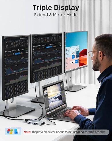 محطة إرساء DisplayLink شاشة ثلاثية، محول متعدد 12 في 1 USB C Hub لأجهزة MacBook M1/M2/M3، Dell، HP، محطة إرساء الكمبيوتر المحمول Lenovo مع 2 HDMI، VGA، جيجابت إيثرنت، USB 3.0/2.0، SD/TF، ​​ميكروفون/ صوتي in Kuwait