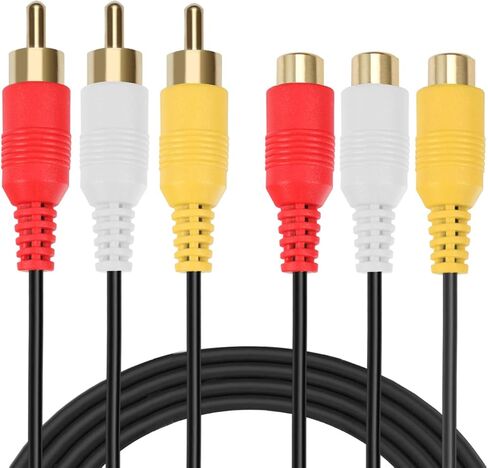 كابل تمديد 3RCA AV - مطلي بالذهب الفاخر 3 RCA ذكر إلى 3 RCA أنثى كابل تمديد الصوت والفيديو 3RCA ذكر إلى أنثى كابل تمديد الصوت المركب DVD CD AV TV (6FT) in Kuwait