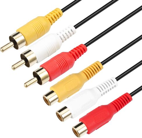 كابل تمديد 3RCA AV - مطلي بالذهب الفاخر 3 RCA ذكر إلى 3 RCA أنثى كابل تمديد الصوت والفيديو 3RCA ذكر إلى أنثى كابل تمديد الصوت المركب DVD CD AV TV (6FT) in Kuwait
