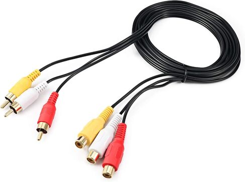كابل تمديد 3RCA AV - مطلي بالذهب الفاخر 3 RCA ذكر إلى 3 RCA أنثى كابل تمديد الصوت والفيديو 3RCA ذكر إلى أنثى كابل تمديد الصوت المركب DVD CD AV TV (6FT) in Kuwait
