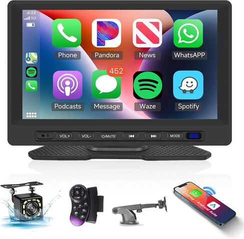 Podofo Wireless Apple Carplay Car Stereo، شاشة تشغيل سيارة محمولة 7 بوصة مع Android Auto، 12 كاميرا احتياطية عالية الدقة LED، بلوتوث، وصلة مرآة، راديو FM/AUX/SWC/TF، مناسب لجميع المركبات in Saudi Arabia