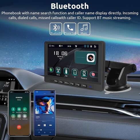 Podofo Wireless Apple Carplay Car Stereo، شاشة تشغيل سيارة محمولة 7 بوصة مع Android Auto، 12 كاميرا احتياطية عالية الدقة LED، بلوتوث، وصلة مرآة، راديو FM/AUX/SWC/TF، مناسب لجميع المركبات in Saudi Arabia