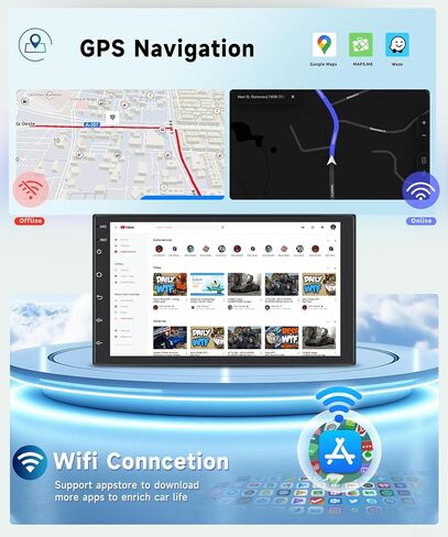 8 Core+2G+64G Android Car Stereo with Wireless Apple CarPlay Android Auto, Double Din Car Radio in-Dash 7 Inch IPS Touchscreen, WiFi, GPS Navi, Bluetooth,FM/RDS, SWC, USB, 32EQ DSP, Backup Camera in Saudi Arabia