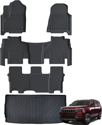 Floor Mats & Cargo Liner for 2022 2023 2024 Jeep Wagoneer (8 Passenger Model) with 2nd Row Bench Seat All Weather Protection TPE Rubber Full Set Automotive Mat Accessories, Black in Saudi Arabia