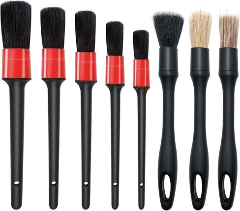 مجموعة 8 فرش لتفصيل السيارة، 3 قطع من شعر الخنزير الطبيعي، أداة تنظيف فائقة النعومة، فرش تفصيلية تلقائية + 5 مجموعة فرش تنظيف بلاستيكية للسيارات لتنظيف عجلات المحرك وشعارات لوحة القيادة وفتحات الهواء in Kuwait